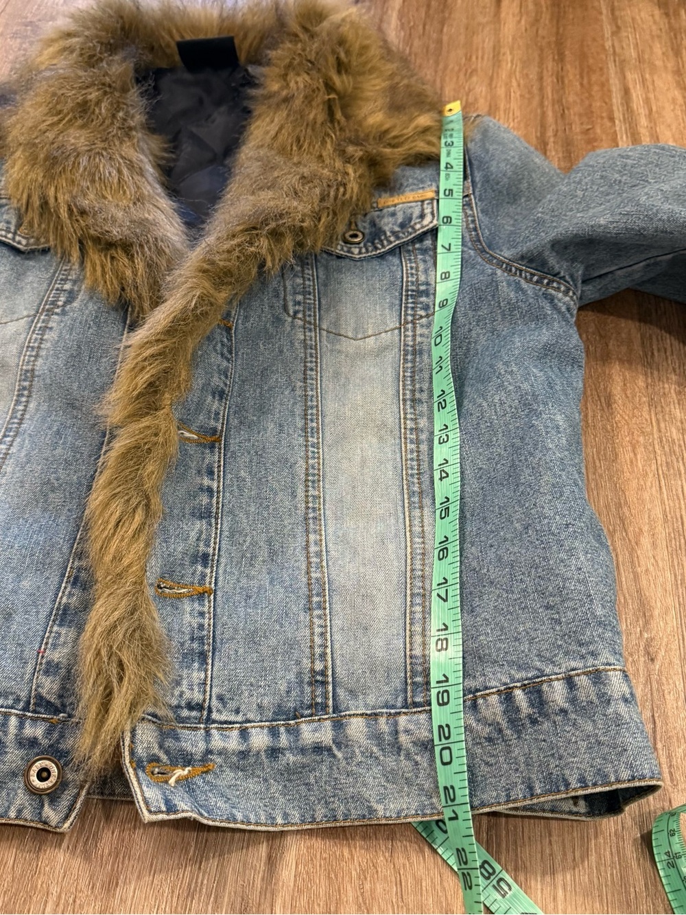 Vintage Y2K Denim Faux Fur Trim Penny Lane Coat Jacket Bratz Fairy Boho Sz L - Picture 8 of 8